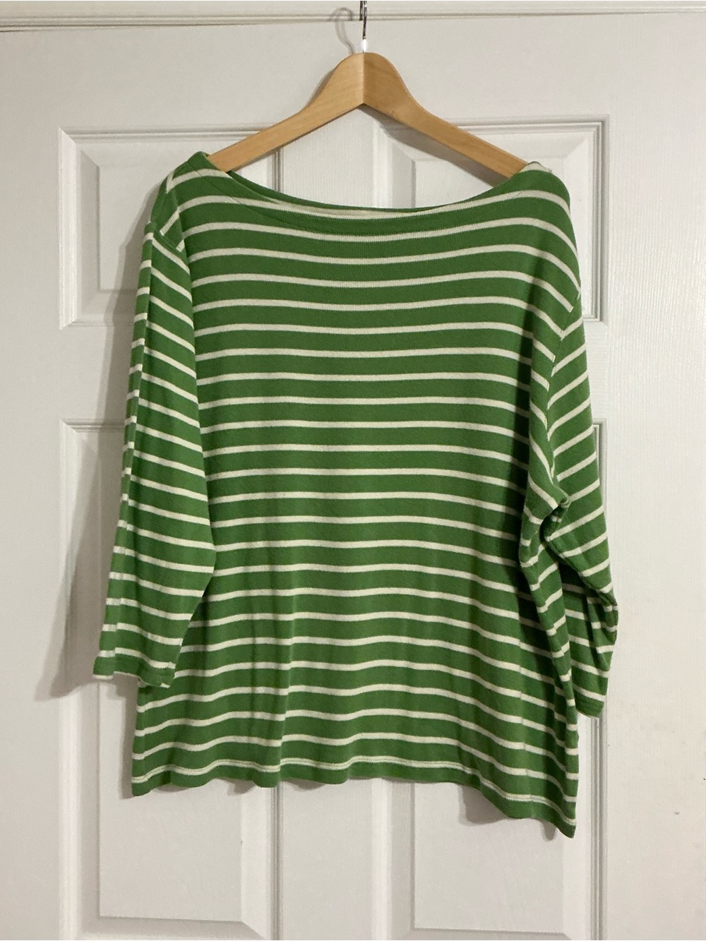 L.L. Bean Plus Sized Green and White Striped Authentic Mariner Top